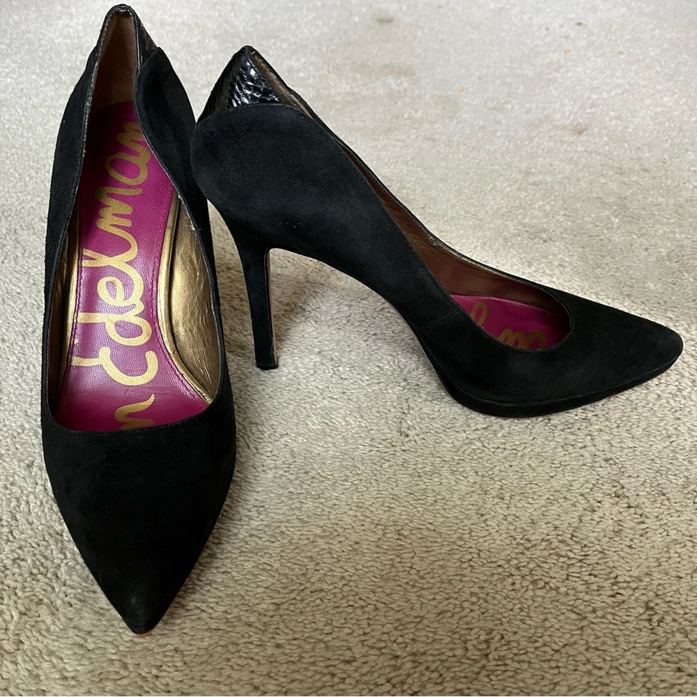 Sam Edelman Black Suede Stiletto Pump Platform High Heels Leather Insert Size 10